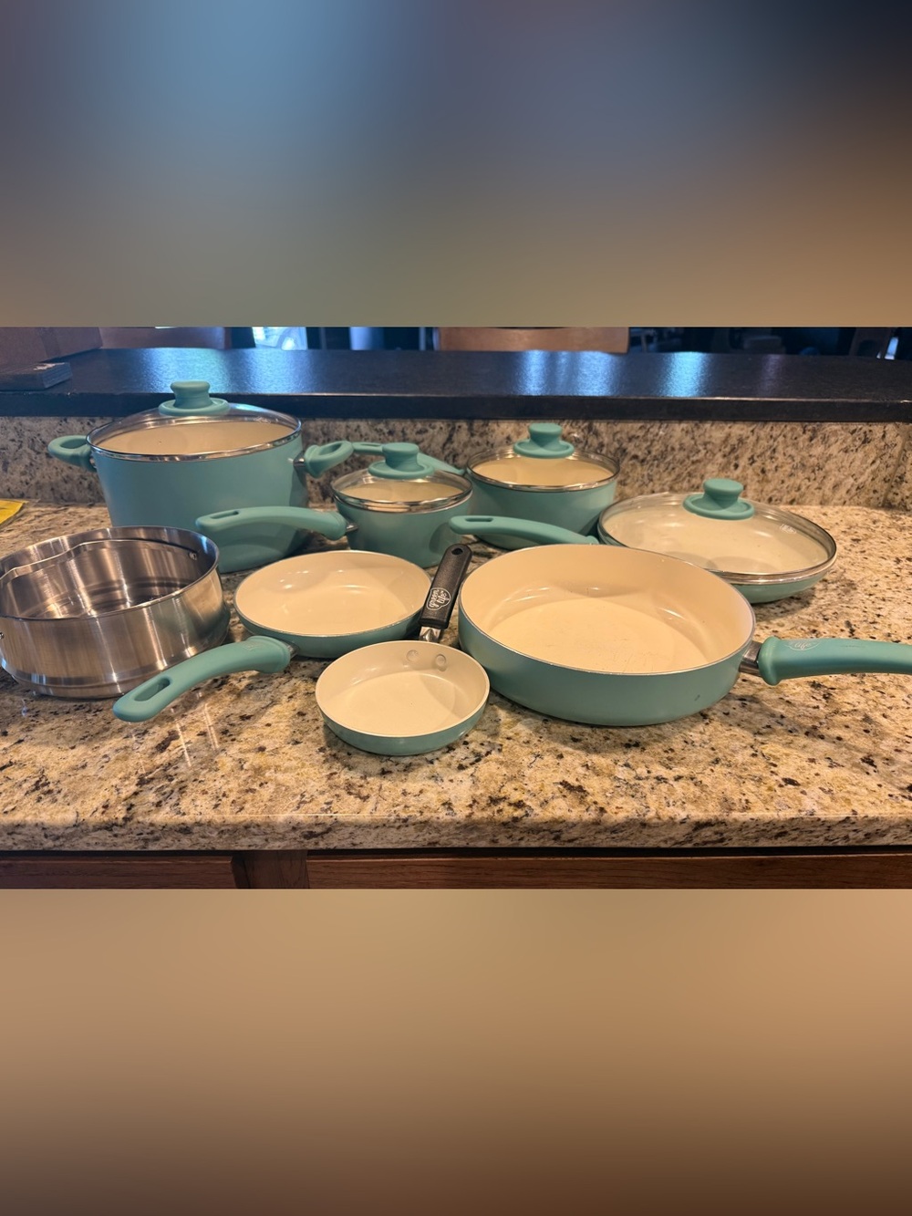 16-Piece GreenLife Mint Ceramic Nonstick Cookware Set with Glass Lids